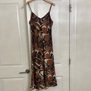 Forever 21 Abstract Midi Dress - Brown, Black, Cream